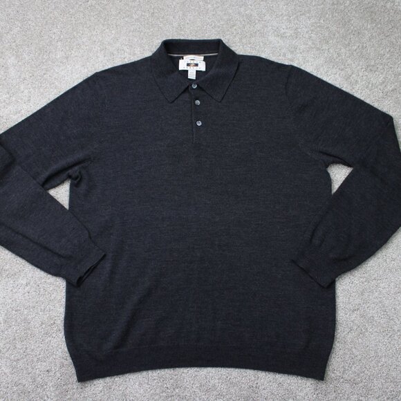 Joseph Abboud Polo Shirt Mens 2XL XXL Black Extra Fine Merino Wool L/S Pullover - Picture 1 of 11